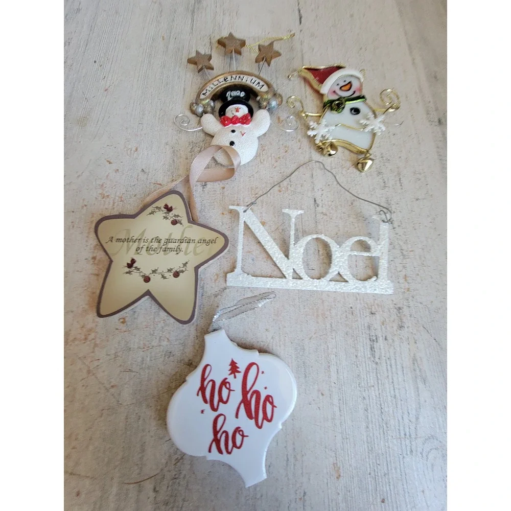 Vintage variety Xmas ornament Noel glitter snowman millennium set unique